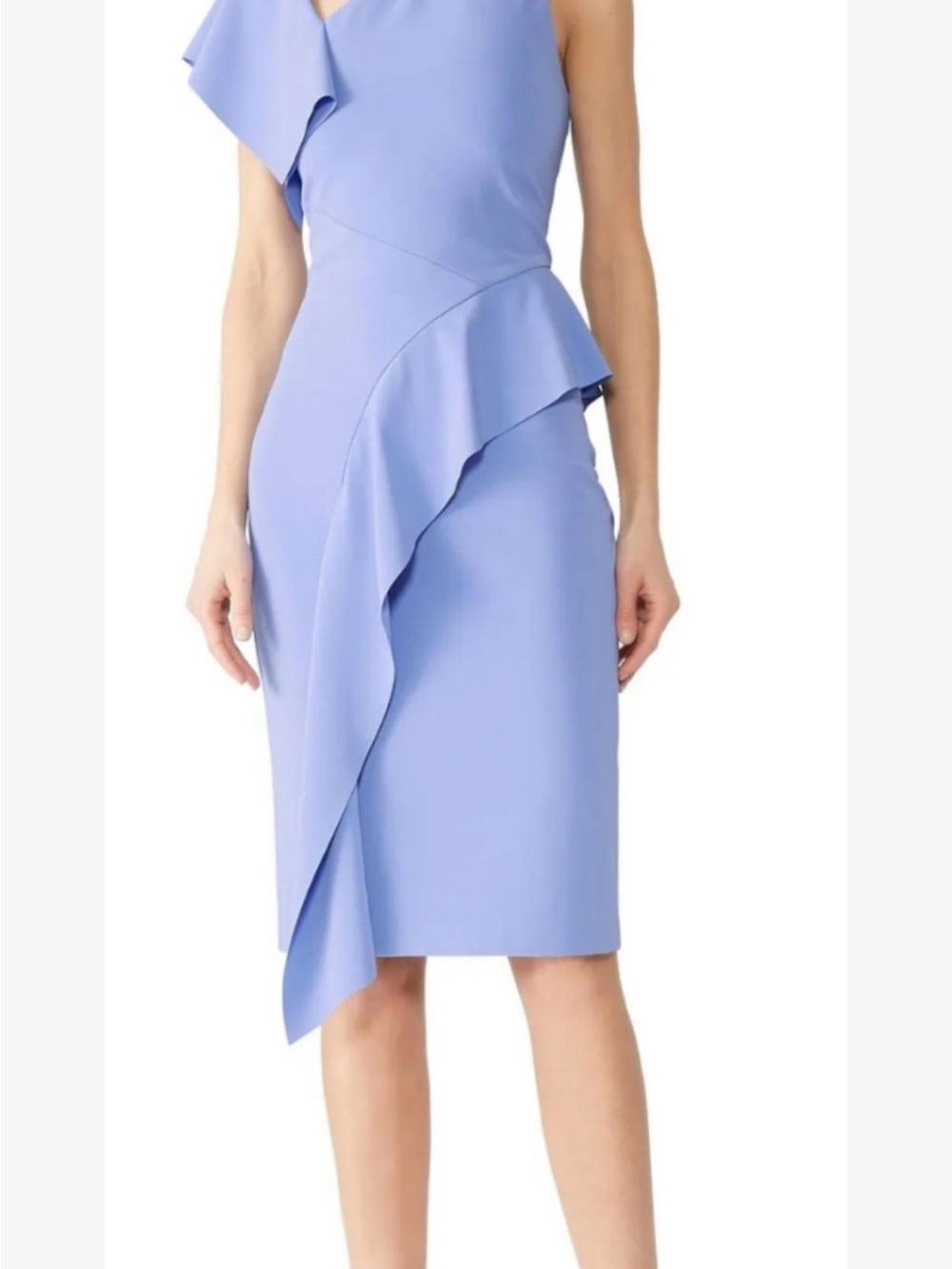 Parker Elegant One-Shoulder Ruffle Sheath Dress in Periwinkle